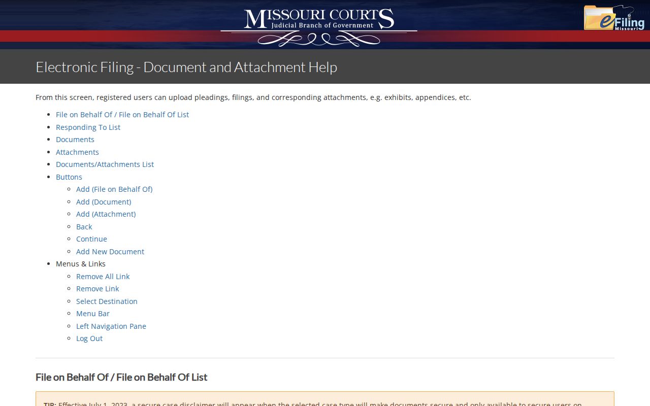 Carroll County case search reference from Missouri court e-filing help