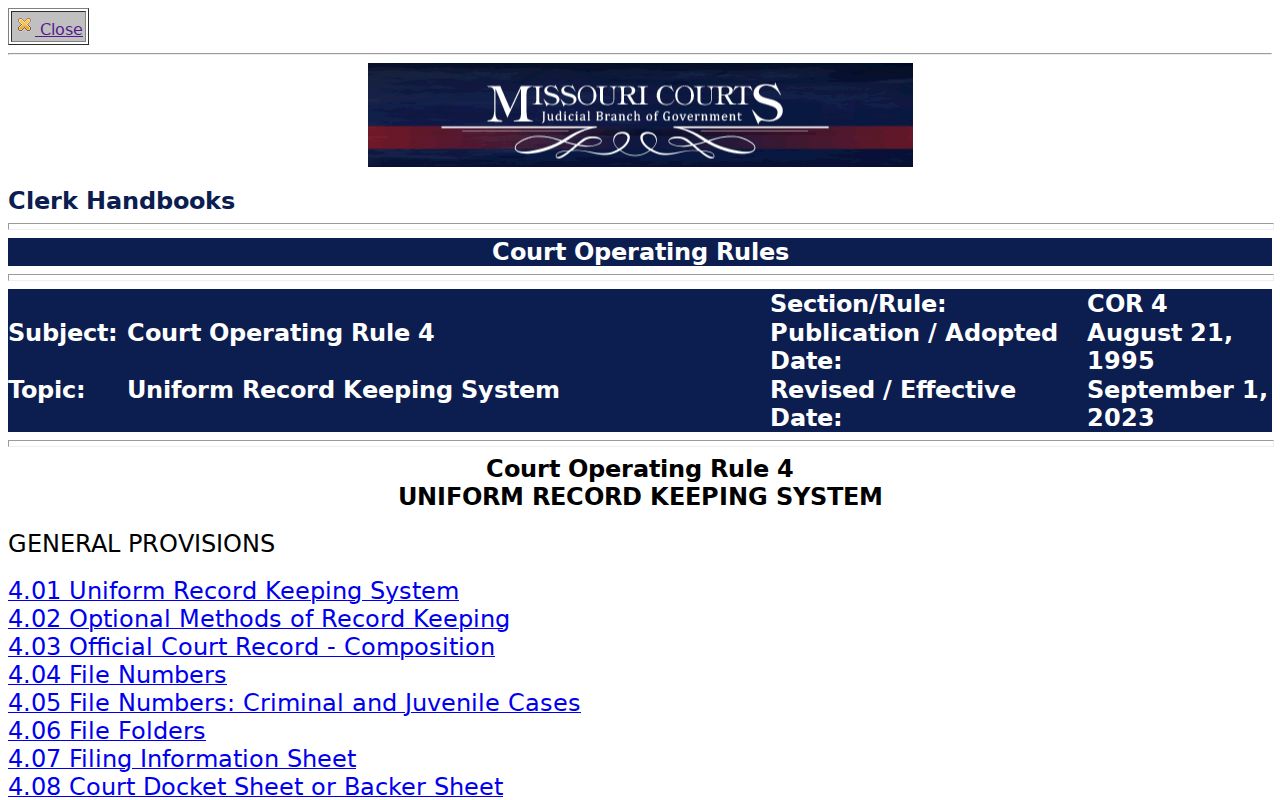 Carroll County court records and Missouri Court Operating Rule 4