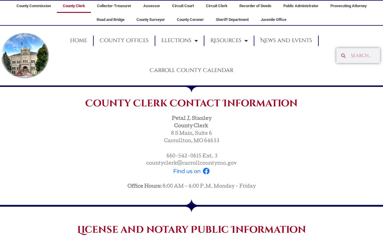 Carroll County court docket clerk distinction on the official County Clerk page