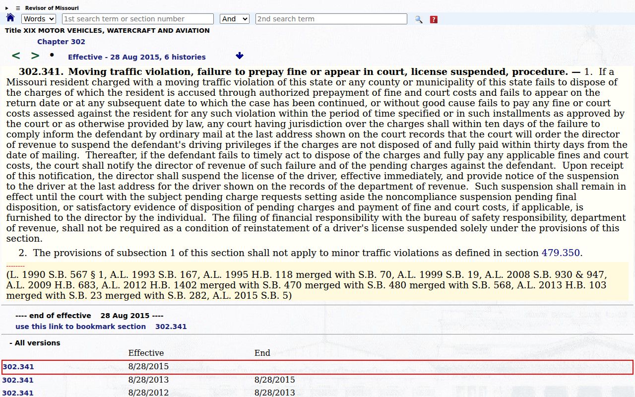 Carroll County traffic court records and Missouri section 302.341