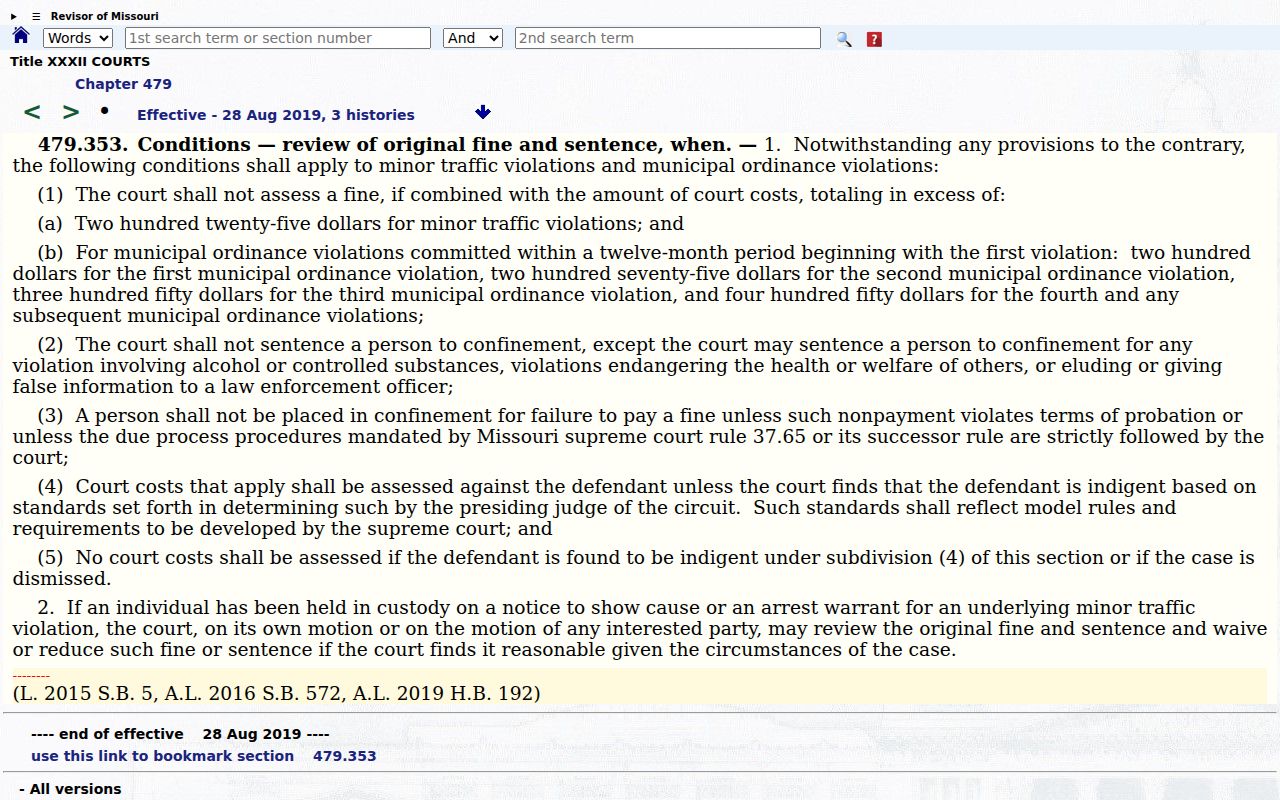 Carroll County traffic court records and Missouri section 479.353