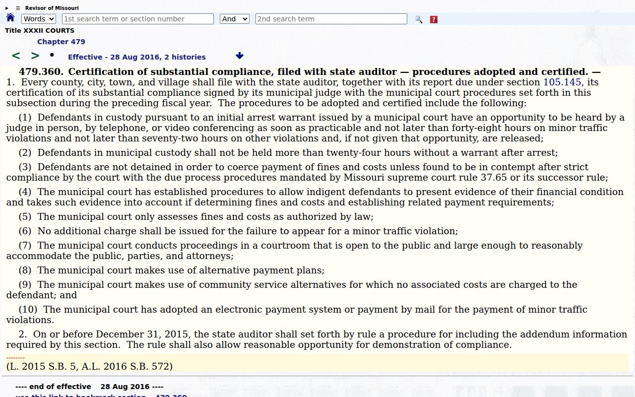 Carroll County traffic court records and Missouri section 479.360