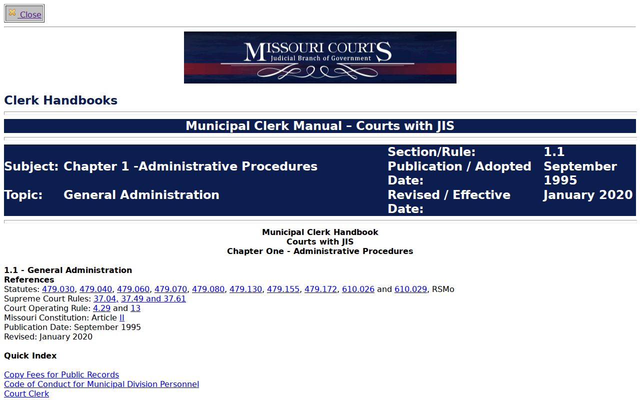 Carroll County traffic court records and Missouri municipal division rules